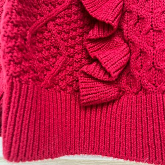 Baby Gap dark red long sleeved knitted 100%cotton sweater,front/wrists ruched 3T - Picture 4 of 10